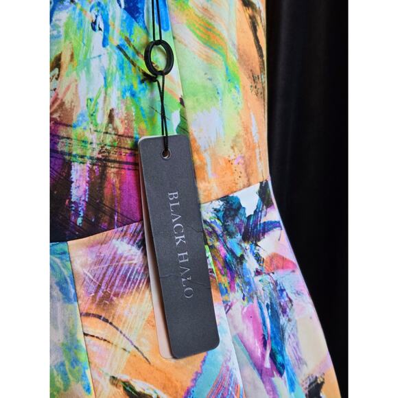 Black Halo Multicolor Abstract Floral Print Mini Dress, SZ 10, NWT - Picture 6 of 8